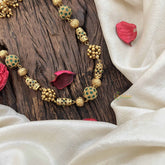 Vriksham Vethakam Traditional Gold Ball Green Emerald Beaded Neckpiece–G20658